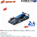 Modelauto 1:43 | Spark S7915 | Oreca 07 Gibson LMP2 | Duqueine Engineering 2019 #30 - R.Dumas - P.Ragues - N.Jamin Modelauto 1:43 | Spark S7915 | Oreca 07 Gibson LMP2 | Duqueine Engineering 2019 #30 - R.Dumas - P.Ragues - N.Jamin