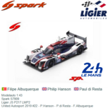 Modelauto 1:43 | Spark S7909 | Ligier JS P217 LMP2 | United Autosport 2019 #22 - P.Hanson - P.di Resta - F.Albuquerque Modelauto 1:43 | Spark S7909 | Ligier JS P217 LMP2 | United Autosport 2019 #22 - P.Hanson - P.di Resta - F.Albuquerque
