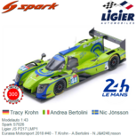 Modelauto 1:43 | Spark S7026 | Ligier JS P217 LMP1 | Eurasia Motorsport 2018 #40 - T.Krohn - A.Bertolini - N.Jönsson Modelauto 1:43 | Spark S7026 | Ligier JS P217 LMP1 | Eurasia Motorsport 2018 #40 - T.Krohn - A.Bertolini - N.Jönsson