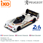 Modelauto 1:43 | IXO-Models LM1992 | Peugeot Talbot Sport 905 1992 #1 - Y.Dalmas - D.Warwick - M.Blundell Modelauto 1:43 | IXO-Models LM1992 | Peugeot Talbot Sport 905 1992 #1 - Y.Dalmas - D.Warwick - M.Blundell