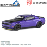 Modelauto 1:43 | Solido 4310302 | Dodge Challenger Demon Plum Crazy Purple 2018 Modelauto 1:43 | Solido 4310302 | Dodge Challenger Demon Plum Crazy Purple 2018