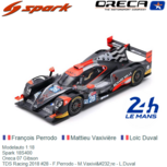 Modelauto 1:18 | Spark 18S400 | Oreca 07 Gibson | TDS Racing 2018 #28 - F.Perrodo - M.Vaxivière - L.Duval Modelauto 1:18 | Spark 18S400 | Oreca 07 Gibson | TDS Racing 2018 #28 - F.Perrodo - M.Vaxivière - L.Duval