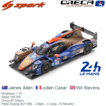 Modelauto 1:18 | Spark 18S709 | Oreca 07 Gibson | Panis Racing 2021 #65 - J.Allen - J.Canal - W.Stevens Modelauto 1:18 | Spark 18S709 | Oreca 07 Gibson | Panis Racing 2021 #65 - J.Allen - J.Canal - W.Stevens