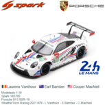 Modelauto 1:18 | Spark 18S700 | Porsche 911 RSR-19 | WeatherTech Racing 2021 #79 - L.Vanthoor - E.Bamber - C.MacNeil Modelauto 1:18 | Spark 18S700 | Porsche 911 RSR-19 | WeatherTech Racing 2021 #79 - L.Vanthoor - E.Bamber - C.MacNeil