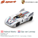 Modelauto 1:43 | Spark SG518 | Porsche Martini Racing 908-3 1971 #4 - G.van Lennep - H.Marko Modelauto 1:43 | Spark SG518 | Porsche Martini Racing 908-3 1971 #4 - G.van Lennep - H.Marko