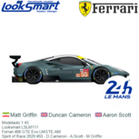 Modelauto 1:43 | Looksmart LSLM111 | Ferrari 488 GTE Evo LMGTE-AM | Spirit of Race 2020 #55 - D.Cameron - A.Scott - M.Griffin Modelauto 1:43 | Looksmart LSLM111 | Ferrari 488 GTE Evo LMGTE-AM | Spirit of Race 2020 #55 - D.Cameron - A.Scott - M.Griffin