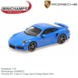 Modelauto 1:43 | Minichamps 410060072 | Porsche 911 Turbo S Coupe Sport Design Blauw 2021 Modelauto 1:43 | Minichamps 410060072 | Porsche 911 Turbo S Coupe Sport Design Blauw 2021