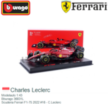 Modelauto 1:43 | Bburago 36831L | Scuderia Ferrari F1-75 2022 #16 - C.Leclerc Modelauto 1:43 | Bburago 36831L | Scuderia Ferrari F1-75 2022 #16 - C.Leclerc