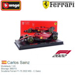 Modelauto 1:43 | Bburago 36831S | Scuderia Ferrari F1-75 2022 #55 - C.Sainz Modelauto 1:43 | Bburago 36831S | Scuderia Ferrari F1-75 2022 #55 - C.Sainz