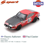 Modelauto 1:43 | Spark S6283 | Datsun 240 Z 1971 #62 - R.Aaltonen - P.Easter Modelauto 1:43 | Spark S6283 | Datsun 240 Z 1971 #62 - R.Aaltonen - P.Easter