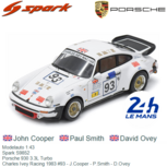 Modelauto 1:43 | Spark S9852 | Porsche 930 3.3L Turbo | Charles Ivey Racing 1983 #93 - J.Cooper - P.Smith - D.Ovey Modelauto 1:43 | Spark S9852 | Porsche 930 3.3L Turbo | Charles Ivey Racing 1983 #93 - J.Cooper - P.Smith - D.Ovey