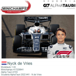 Modelauto 1:43 | Minichamps 417229941 | Alpha Tauri AT03 | Scuderia AlphaTauri 2022 #41 - N.de Vries Modelauto 1:43 | Minichamps 417229941 | Alpha Tauri AT03 | Scuderia AlphaTauri 2022 #41 - N.de Vries