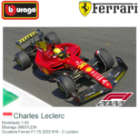 Modelauto 1:43 | Bburago 36831LEM | Scuderia Ferrari F1-75 2022 #16 - C.Leclerc Modelauto 1:43 | Bburago 36831LEM | Scuderia Ferrari F1-75 2022 #16 - C.Leclerc