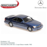 Modelauto 1:43 | Minichamps 940032600 | Mercedes Benz 600 SEC Coupe Blauw metallic 1992 Modelauto 1:43 | Minichamps 940032600 | Mercedes Benz 600 SEC Coupe Blauw metallic 1992