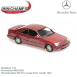 Modelauto 1:43 | Minichamps 940032601 | Mercedes Benz 600 SEC Coupe Rood metallic 1992 Modelauto 1:43 | Minichamps 940032601 | Mercedes Benz 600 SEC Coupe Rood metallic 1992