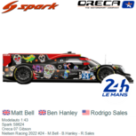 Modelauto 1:43 | Spark S8624 | Oreca 07 Gibson | Nielsen Racing 2022 #24 - M.Bell - B.Hanley - R.Sales Modelauto 1:43 | Spark S8624 | Oreca 07 Gibson | Nielsen Racing 2022 #24 - M.Bell - B.Hanley - R.Sales