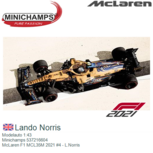 Modelauto 1:43 | Minichamps 537216604 | McLaren F1 MCL35M 2021 #4 - L.Norris Modelauto 1:43 | Minichamps 537216604 | McLaren F1 MCL35M 2021 #4 - L.Norris