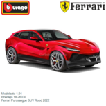 Modelauto 1:24 | Bburago 18-26030 | Ferrari Purosangue SUV Rood 2022 Modelauto 1:24 | Bburago 18-26030 | Ferrari Purosangue SUV Rood 2022