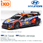 Modelauto 1:18 | IXO-Models 18RMC113.22 | Mobis Hyundai WRT i20 N Rally1 WRC2 2022 #8 - O.Tanak - M.Järveoja Modelauto 1:18 | IXO-Models 18RMC113.22 | Mobis Hyundai WRT i20 N Rally1 WRC2 2022 #8 - O.Tanak - M.Järveoja