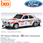 Modelauto 1:18 | IXO-Models 18RMC141.22 | Ford Escort RS 1600 Mk.I | Colt Racing Team 1973 #6 - H.Mikkola - J.Davenport Modelauto 1:18 | IXO-Models 18RMC141.22 | Ford Escort RS 1600 Mk.I | Colt Racing Team 1973 #6 - H.Mikkola - J.Davenport
