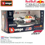 Modelauto 1:43 | Bburago 18-38055V | Red Bull Racing RB16B Honda 2021 #33 - M.Verstappen Modelauto 1:43 | Bburago 18-38055V | Red Bull Racing RB16B Honda 2021 #33 - M.Verstappen