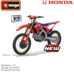 Modelauto 1:18 | Bburago 18-51023R | Honda CRF450 Red Modelauto 1:18 | Bburago 18-51023R | Honda CRF450 Red
