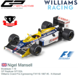 Modelauto 1:18 | GP Replicas GP132A | Williams Grand Prix Egnineering FW11B 1987 #5 - N.Mansell Modelauto 1:18 | GP Replicas GP132A | Williams Grand Prix Egnineering FW11B 1987 #5 - N.Mansell