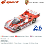 Modelauto 1:43 | Spark S9881 | Porsche 962 C | Team Davey 1990 #20 - T.Lee-Davey - G.Lavaggi - M.Cohen Olivar Modelauto 1:43 | Spark S9881 | Porsche 962 C | Team Davey 1990 #20 - T.Lee-Davey - G.Lavaggi - M.Cohen Olivar