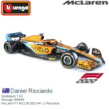 Modelauto 1:43 | Bburago 38064R | McLaren F1 MCL36 2022 #4 - D.Ricciardo Modelauto 1:43 | Bburago 38064R | McLaren F1 MCL36 2022 #4 - D.Ricciardo