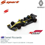 Modelauto 1:43 | Spark S6484 | Renault DP World F1 Team R.S.20 2020 #3 - D.Ricciardo Modelauto 1:43 | Spark S6484 | Renault DP World F1 Team R.S.20 2020 #3 - D.Ricciardo