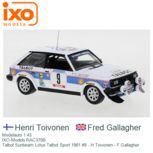 Modelauto 1:43 | IXO-Models RAC370B | Talbot Sunbeam Lotus Talbot Sport 1981 #9 - H.Toivonen - F.Gallagher Modelauto 1:43 | IXO-Models RAC370B | Talbot Sunbeam Lotus Talbot Sport 1981 #9 - H.Toivonen - F.Gallagher