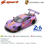 Modelauto 1:87 | Spark 87S161 | Porsche 911 RSR | Team Project 1 2022 #57 - J.Bleekemolen - F.Fraga - B.Keating Modelauto 1:87 | Spark 87S161 | Porsche 911 RSR | Team Project 1 2022 #57 - J.Bleekemolen - F.Fraga - B.Keating