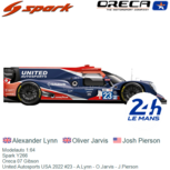 Modelauto 1:64 | Spark Y266 | Oreca 07 Gibson | United Autosports USA 2022 #23 - A.Lynn - O.Jarvis - J.Pierson Modelauto 1:64 | Spark Y266 | Oreca 07 Gibson | United Autosports USA 2022 #23 - A.Lynn - O.Jarvis - J.Pierson