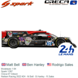 Modelauto 1:64 | Spark Y267 | Oreca 07 Gibson | Nielsen Racing 2022 #24 - M.Bell - B.Hanley - R.Sales Modelauto 1:64 | Spark Y267 | Oreca 07 Gibson | Nielsen Racing 2022 #24 - M.Bell - B.Hanley - R.Sales