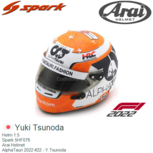 Helm 1:5 | Spark 5HF076 | Arai Helmet | AlphaTauri 2022 #22 - Y.Tsunoda Helm 1:5 | Spark 5HF076 | Arai Helmet | AlphaTauri 2022 #22 - Y.Tsunoda