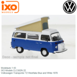 Modelauto 1:43 | IXO-Models CLC502N.22 | Volkswagen Transporter T2 Westfalia Blue and White 1978 Modelauto 1:43 | IXO-Models CLC502N.22 | Volkswagen Transporter T2 Westfalia Blue and White 1978