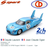 Modelauto 1:43 | Spark S4595 | Automobiles CD SP66 Peugeot 1966 #51 - C.Laurent - .Ogier Modelauto 1:43 | Spark S4595 | Automobiles CD SP66 Peugeot 1966 #51 - C.Laurent - .Ogier