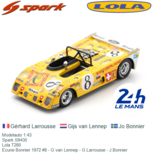 Modelauto 1:43 | Spark S9435 | Lola T280 | Ecurie Bonnier 1972 #8 - G.van Lennep - G.Larrousse - J.Bonnier Modelauto 1:43 | Spark S9435 | Lola T280 | Ecurie Bonnier 1972 #8 - G.van Lennep - G.Larrousse - J.Bonnier