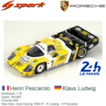 Modelauto 1:18 | Spark 18LM84 | Porsche 956 | New-Man Joest Racing 1984 #7 - K.Ludwig - H.Pescarolo Modelauto 1:18 | Spark 18LM84 | Porsche 956 | New-Man Joest Racing 1984 #7 - K.Ludwig - H.Pescarolo