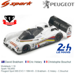 Modelauto 1:18 | Spark 18LM93 | Peugeot Sport 905 EVO 1 1994 #3 - D.Brabham - E.Helary - C.Bouchut Modelauto 1:18 | Spark 18LM93 | Peugeot Sport 905 EVO 1 1994 #3 - D.Brabham - E.Helary - C.Bouchut