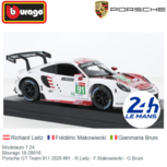 Modelauto 1:24 | Bburago 18-28016 | Porsche GT Team 911 2020 #91 - R.Lietz - F.Makowiecki - G.Bruni Modelauto 1:24 | Bburago 18-28016 | Porsche GT Team 911 2020 #91 - R.Lietz - F.Makowiecki - G.Bruni
