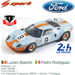 Modelauto 1:18 | Spark 18LM68 | Ford GT40 Mk. I | J.W. Automotive Engineering 1968 #9 - L.Bianchi - P.Rodriguez Modelauto 1:18 | Spark 18LM68 | Ford GT40 Mk. I | J.W. Automotive Engineering 1968 #9 - L.Bianchi - P.Rodriguez