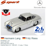 Modelauto 1:43 | Spark 43LM52 | Mercedes Benz 300 SL | Daimler-Benz A.G. 1952 #21 - H.Lang - F.Riess Modelauto 1:43 | Spark 43LM52 | Mercedes Benz 300 SL | Daimler-Benz A.G. 1952 #21 - H.Lang - F.Riess