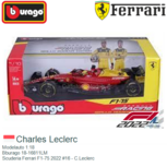 Modelauto 1:18 | Bburago 18-16811LM | Scuderia Ferrari F1-75 2022 #16 - C.Leclerc Modelauto 1:18 | Bburago 18-16811LM | Scuderia Ferrari F1-75 2022 #16 - C.Leclerc