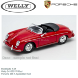 Modelauto 1:24 | Welly 24106C-W-Red | Porsche 356 A Speedster Red Modelauto 1:24 | Welly 24106C-W-Red | Porsche 356 A Speedster Red