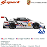 Modelauto 1:18 | Spark 18S821 | Porsche 911 RSR-19 LMGTE-AM | WeatherTech Racing 2022 #79 - J.Andlauer - C.MacNeil - T.Merrill Modelauto 1:18 | Spark 18S821 | Porsche 911 RSR-19 LMGTE-AM | WeatherTech Racing 2022 #79 - J.Andlauer - C.MacNeil - T.Merrill
