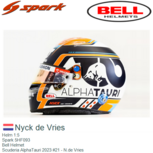 Helm 1:5 | Spark 5HF093 | Bell Helmet | Scuderia AlphaTauri 2023 #21 - N.de Vries Helm 1:5 | Spark 5HF093 | Bell Helmet | Scuderia AlphaTauri 2023 #21 - N.de Vries