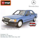 Modelauto 1:24 | Bburago 18-21103BLUE | Mercedes Benz 190E (W201) Blue 1987 Modelauto 1:24 | Bburago 18-21103BLUE | Mercedes Benz 190E (W201) Blue 1987