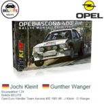 Bouwpakket 1:24 | Belkits BEL019 | Opel Euro Händler Team Ascona 400 1981 #6 - J.Kleint - G.Wanger Bouwpakket 1:24 | Belkits BEL019 | Opel Euro Händler Team Ascona 400 1981 #6 - J.Kleint - G.Wanger