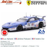 Modelauto 1:43 | Red Line Models RL005 | Ferrari 550 Maranello | Luc Alphand Aventures 2003 #72 - L.Alphand - J.Policand - F.Dor Modelauto 1:43 | Red Line Models RL005 | Ferrari 550 Maranello | Luc Alphand Aventures 2003 #72 - L.Alphand - J.Policand - F.Dor
